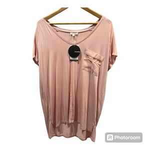 NWT Mittoshop Ladies Dusty Pink Short Sleeve V-Neck Pocketed Shirt Size M